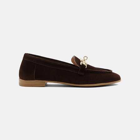 Kadın Kahve Metal Aksesuarlı Süet Loafer