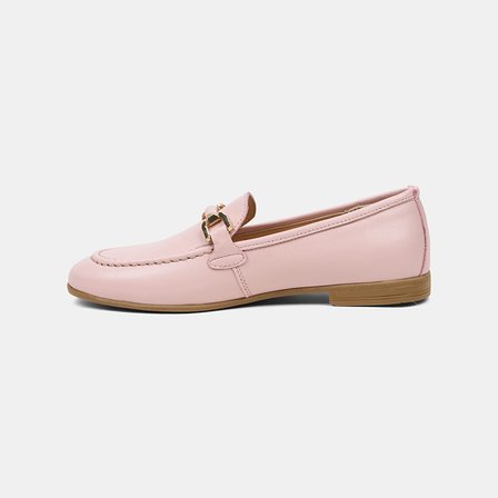 Kadın Pembe Metal Gold Toka Aksesuarlı Deri Loafer