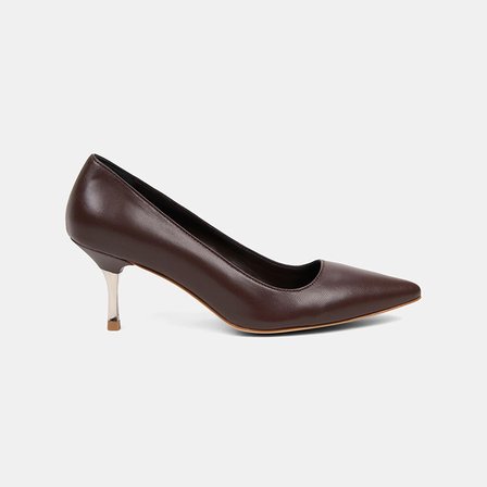 Kadın Kahve Sivri Burunlu Deri Stiletto