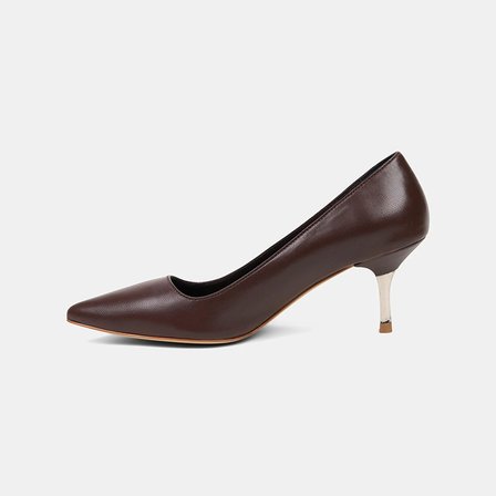 Kadın Kahve Sivri Burunlu Deri Stiletto