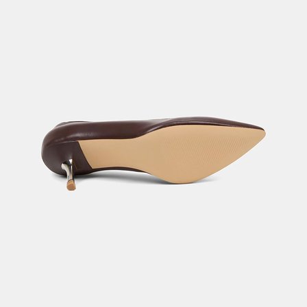 Kadın Kahve Sivri Burunlu Deri Stiletto