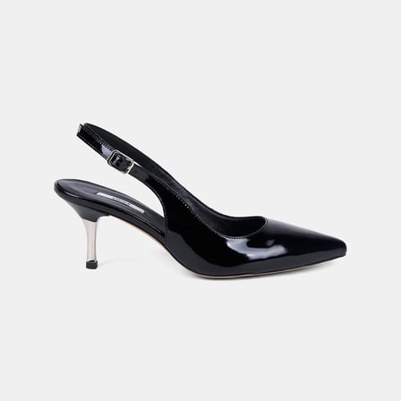 Kadın Siyah Slingback Sivri Burunlu Rugan Deri Stiletto