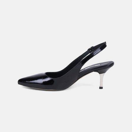 Kadın Siyah Slingback Sivri Burunlu Rugan Deri Stiletto