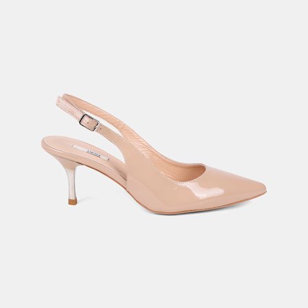 Kadın Ten Slingback Sivri Burunlu Rugan Deri Stiletto
