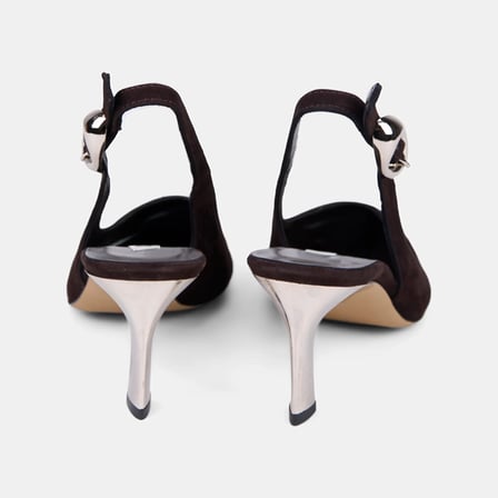 Kadın Acı Kahve Slingback Sivri Burunlu Süet Stiletto