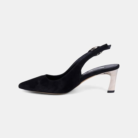 Kadın Siyah Slingback Sivri Burunlu Süet Stiletto