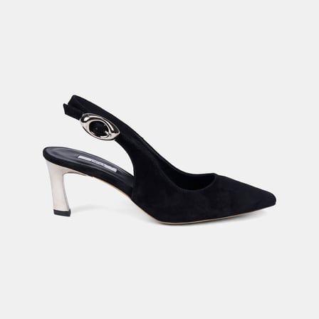 Kadın Siyah Slingback Sivri Burunlu Süet Stiletto