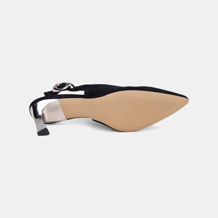 Kadın Siyah Slingback Sivri Burunlu Süet Stiletto