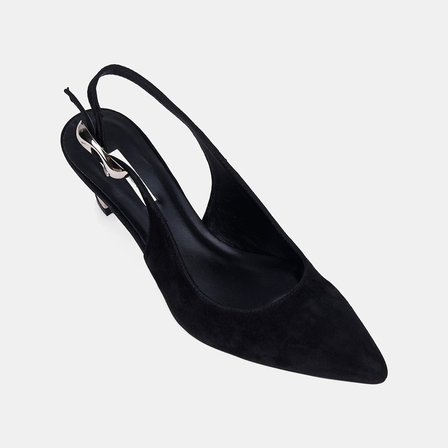 Kadın Siyah Slingback Sivri Burunlu Süet Stiletto