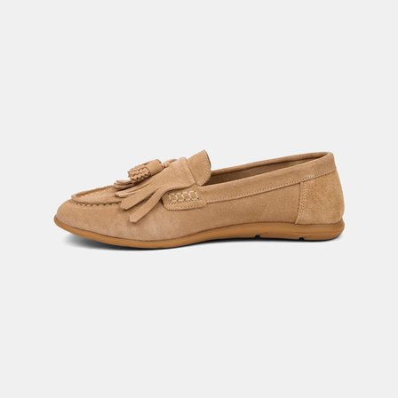 Kadın Bej Püsküllü Dikiş Detaylı Süet Loafer
