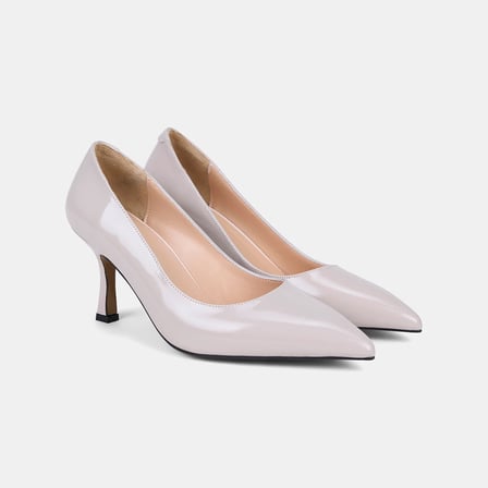 Kadın Bej Sivri Burunlu Klasik Rugan Deri Stiletto