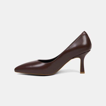 Kadın Kahve Sivri Burunlu Klasik Deri Stiletto