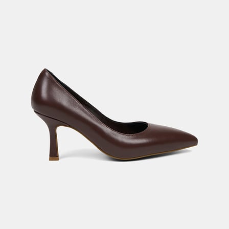 Kadın Kahve Sivri Burunlu Klasik Deri Stiletto
