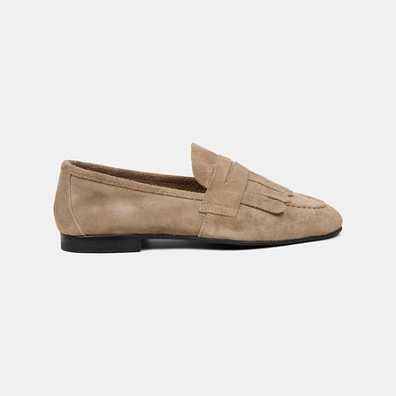 Kadın Bej Püsküllü Süet Deri Loafer