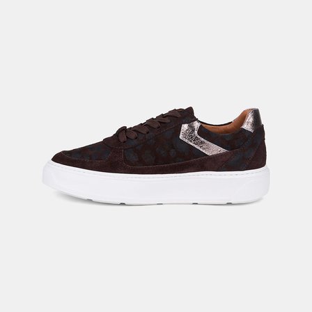 Kadın Kahve Bağcıklı Desenli Kalın Beyaz Tabanlı Süet Sneaker