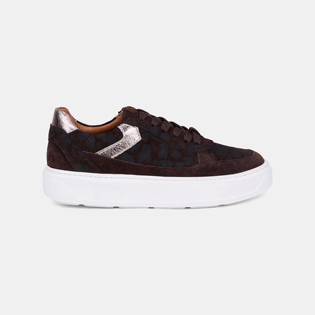 Kadın Kahve Bağcıklı Desenli Kalın Beyaz Tabanlı Süet Sneaker