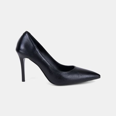 Kadın Siyah Sivri Burunlu Klasik Dokulu Deri Stiletto