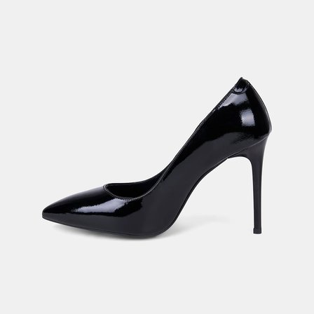 Kadın Siyah Sivri Burunlu Klasik Rugan Deri Stiletto