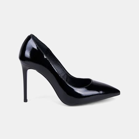 Kadın Siyah Sivri Burunlu Klasik Rugan Deri Stiletto
