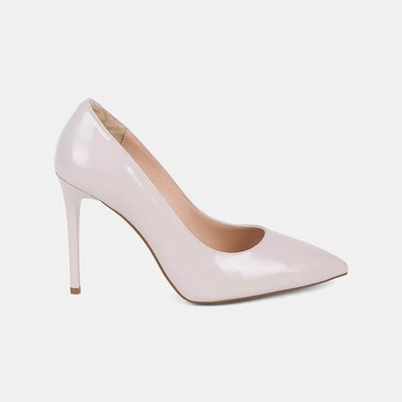Kadın Bej Sivri Burunlu Klasik Rugan Deri Stiletto