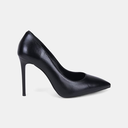 Kadın Siyah Sivri Burunlu Klasik Deri Stiletto