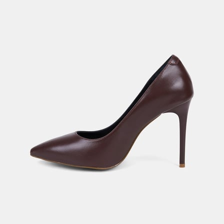 Kadın Kahve Sivri Burunlu Klasik Deri Stiletto