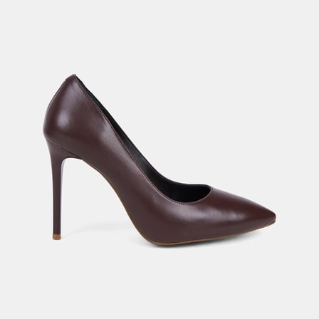 Kadın Kahve Sivri Burunlu Klasik Deri Stiletto