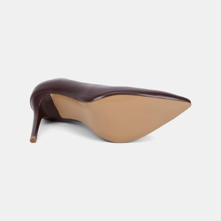 Kadın Kahve Sivri Burunlu Klasik Deri Stiletto
