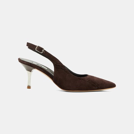Kadın Koyu Kahve Kroko Desenli Sivri Burunlu Süet Stiletto