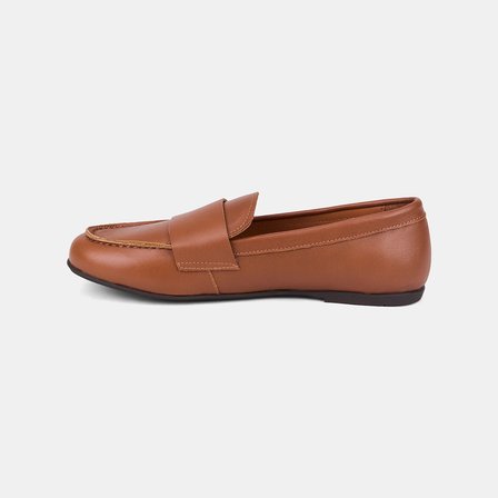 Kadın Taba Yuvarlak Burunlu Deri Loafer