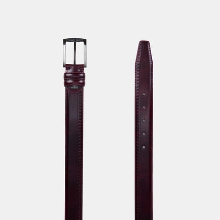 Erkek Bordo Brogue Desenli Deri Klasik Kemer