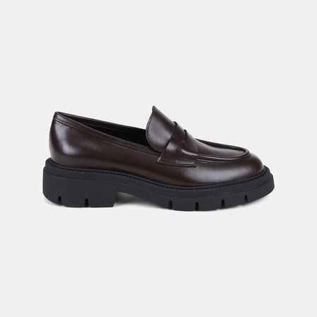 Kadın Acı Kahve Kalın Dişli Tabanlı Klasik Deri Loafer