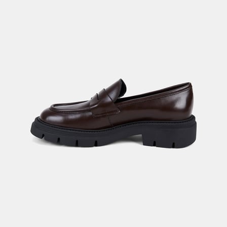 Kadın Acı Kahve Kalın Dişli Tabanlı Klasik Deri Loafer