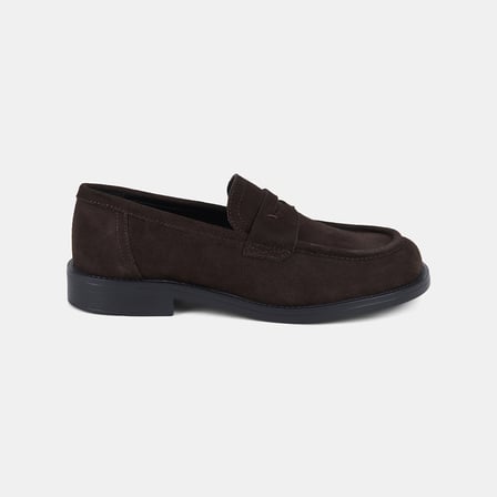 Kadın Koyu Kahve Bant Detaylı Süet Deri Loafer