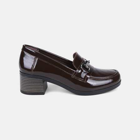 Kadın Kahve DesaComfort Metal Tokalı Rugan Deri Topuklu Loafer