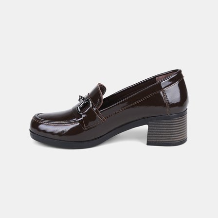 Kadın Kahve DesaComfort Metal Tokalı Rugan Deri Topuklu Loafer