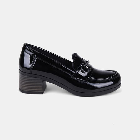 Kadın Siyah DesaComfort Metal Tokalı Rugan Deri Topuklu Loafer
