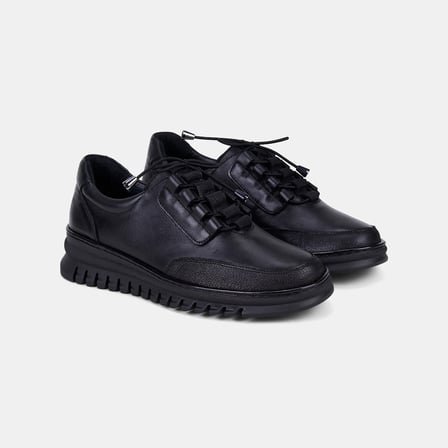Kadın Siyah DesaComfort Lastik Bağcıklı Günlük Deri Sneaker