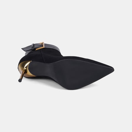 Kadın Siyah Deri Kemer Detaylı Süet Stiletto Bot