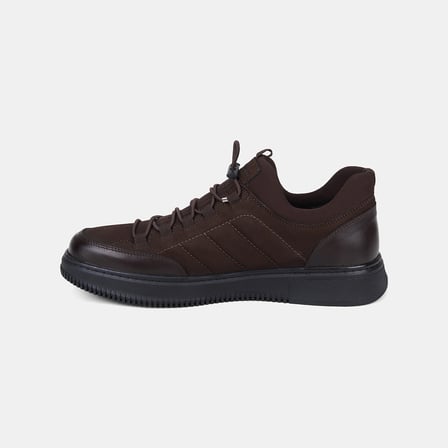 Erkek Kahve DesaComfort Esnek Bilekli Bağcıklı Deri Sneaker