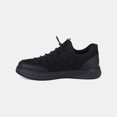Erkek Siyah DesaComfort Esnek Bilekli Bağcıklı Deri Sneaker