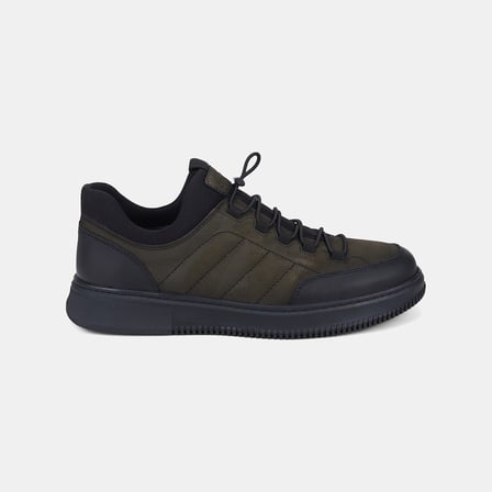 Erkek Haki DesaComfort Esnek Bilekli Bağcıklı Deri Sneaker