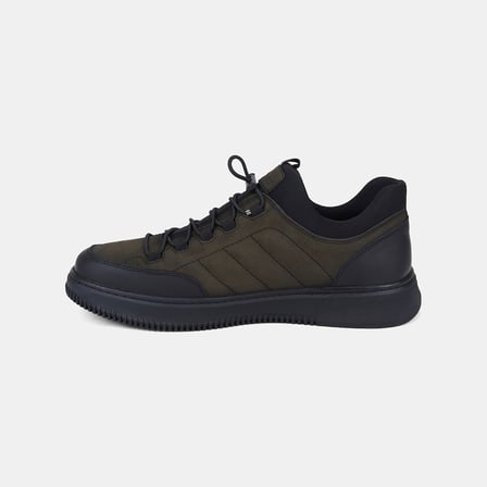 Erkek Haki DesaComfort Esnek Bilekli Bağcıklı Deri Sneaker