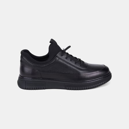 Erkek Siyah DesaComfort Esnek Bilekli Deri Sneaker