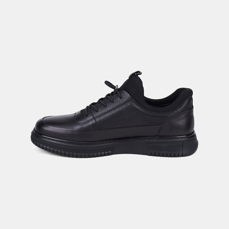 Erkek Siyah DesaComfort Esnek Bilekli Deri Sneaker