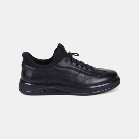 Erkek Siyah DesaComfort Lastik Bağcıklı Günlük Deri Sneaker