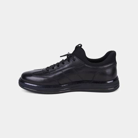 Erkek Siyah DesaComfort Lastik Bağcıklı Günlük Deri Sneaker