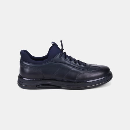 Erkek Lacivert DesaComfort Lastik Bağcıklı Günlük Deri Sneaker