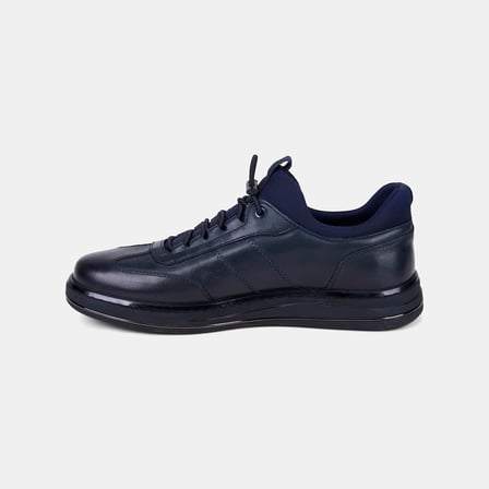 Erkek Lacivert DesaComfort Lastik Bağcıklı Günlük Deri Sneaker