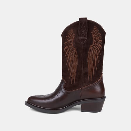 Kadın Acı Kahve Nakışlı Deri Western Çizme